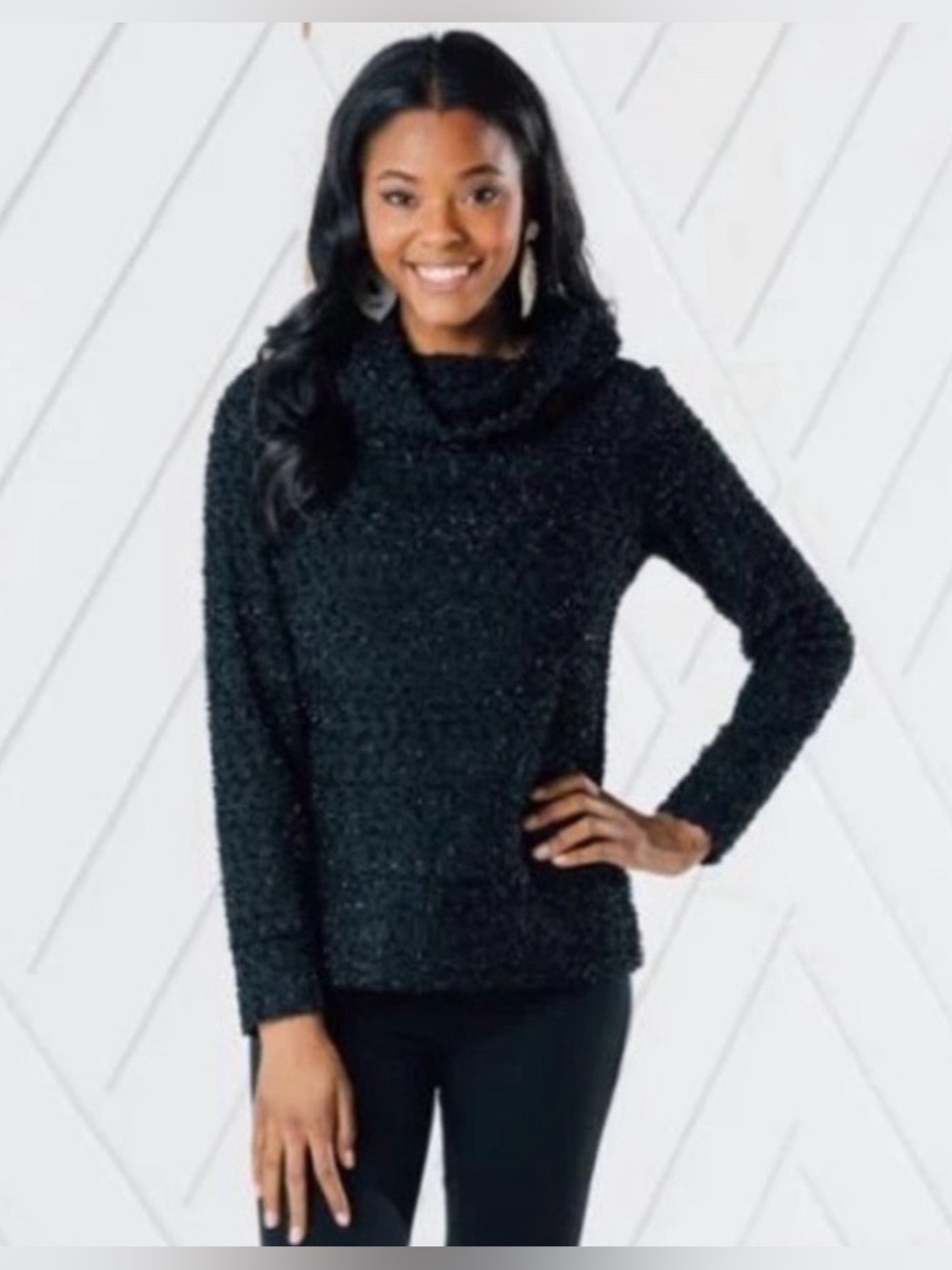 NEW Sail to Sable Cowl Neck Textured Sweater XXS Black Metallic Shimmer Top